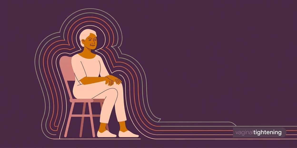 A mature woman sitting calmly in a chair